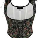 Scarlet Darkness Women's Renaissance Corset Tops Lace-up Boned Fairycore Pirate Underbust Corsets (8, Black Multi Floral)