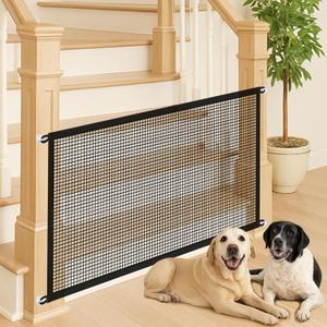 Pet Gate Mesh  No-Drill Easy Install, Good Helper,Portable Folding Dog Safety Fence for Stairs & Doorways, 43.3 W x 28.3 H with 4 Adhesive Hooks