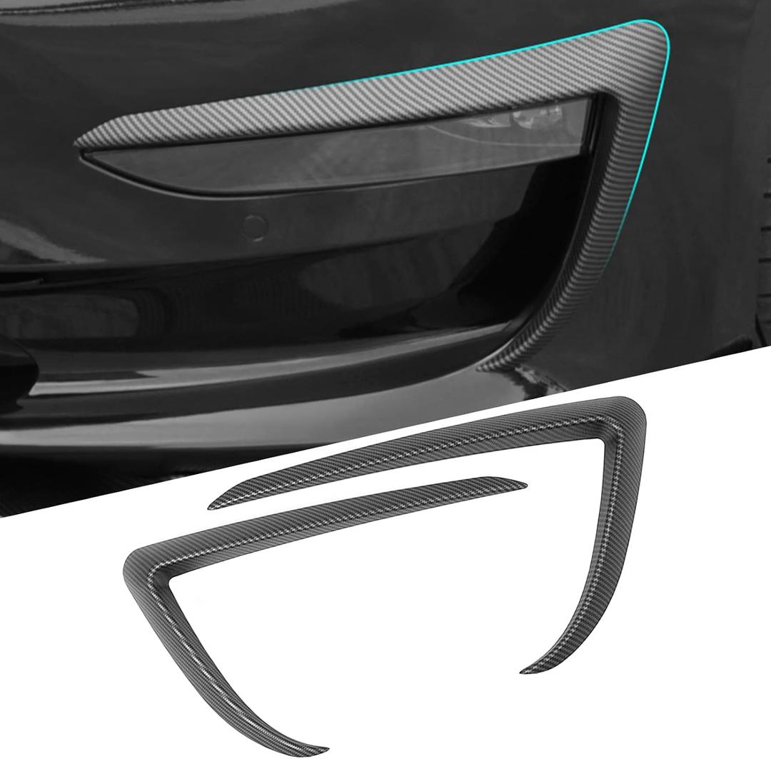 FASTCHE Tesla Model 3 Front Fog Light Trim Cover Fog Lamp Frame Blade Trim Eyebrow Spoiler for Tesla Model 3 2017 2018 2019 2020 2021 2022 2023 (Matte Carbon Fiber)