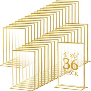 Hoteam 36 Pack Gold Acrylic Sign Holders, Gold Picture Frames Clear Wedding Table Numbers Double Sided Acrylic Holders for Wedding Restaurant Table Number Photos Menu Cards Art (4 x 6 Inch)