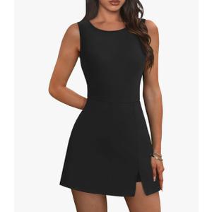 NIASHOT Athletic Dress for Women Mini Crew Neck Sleeveless Built in Shorts with Pockets Tennis Golf Dress.Size (XXL)