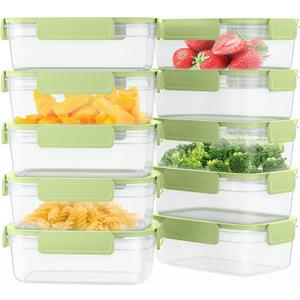 10-Pack Food Storage Containers with Airtight Leakproof Lids, BPA-Free Meal Prep Containers for Microwave/Dishwasher/Freezer, Green, 28.7oz Each