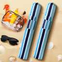 Teenyyou 2 Pcs Beach Umbrella Storage Bag Foldable Waterproof Beach Bag for Umbrellas with Wide Padded Shoulder Strap & Molded Carry Handle Summer Stripe Patio Storage Carrying Covers(Blue)