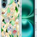Unov Case Compatible with iPhone 16 Case Magnetic Clear with Design Compatible with MagSafe Slim Protective Soft TPU Bumper with Hard PC Back Embossed Pattern (Stained Glass Flower)