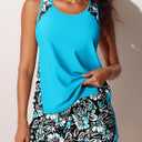 Summer Mae Blouson Tankini Swimsuits for Women 2026 Tummy Control Two Piece Bathing Suits with Sporty Pockets Swim Shorts (Blue) Size 18 Plus