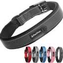 PetiFine Dog Collar for Large Dogs, Neoprene Padded and Adjustable, Reflective Wide Heavy Duty Pet Collars with Durable Metal Belt Buckle for Walking, Black, XL