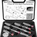 BILITOOLS 7 Piece Magnetic Swivel Spark Plug Socket Set with Gap Tool, 3/8-Inch Drive, 9/16'', 5/8'', 14mm, 16mm, 6 & 12 Point, CR-V
