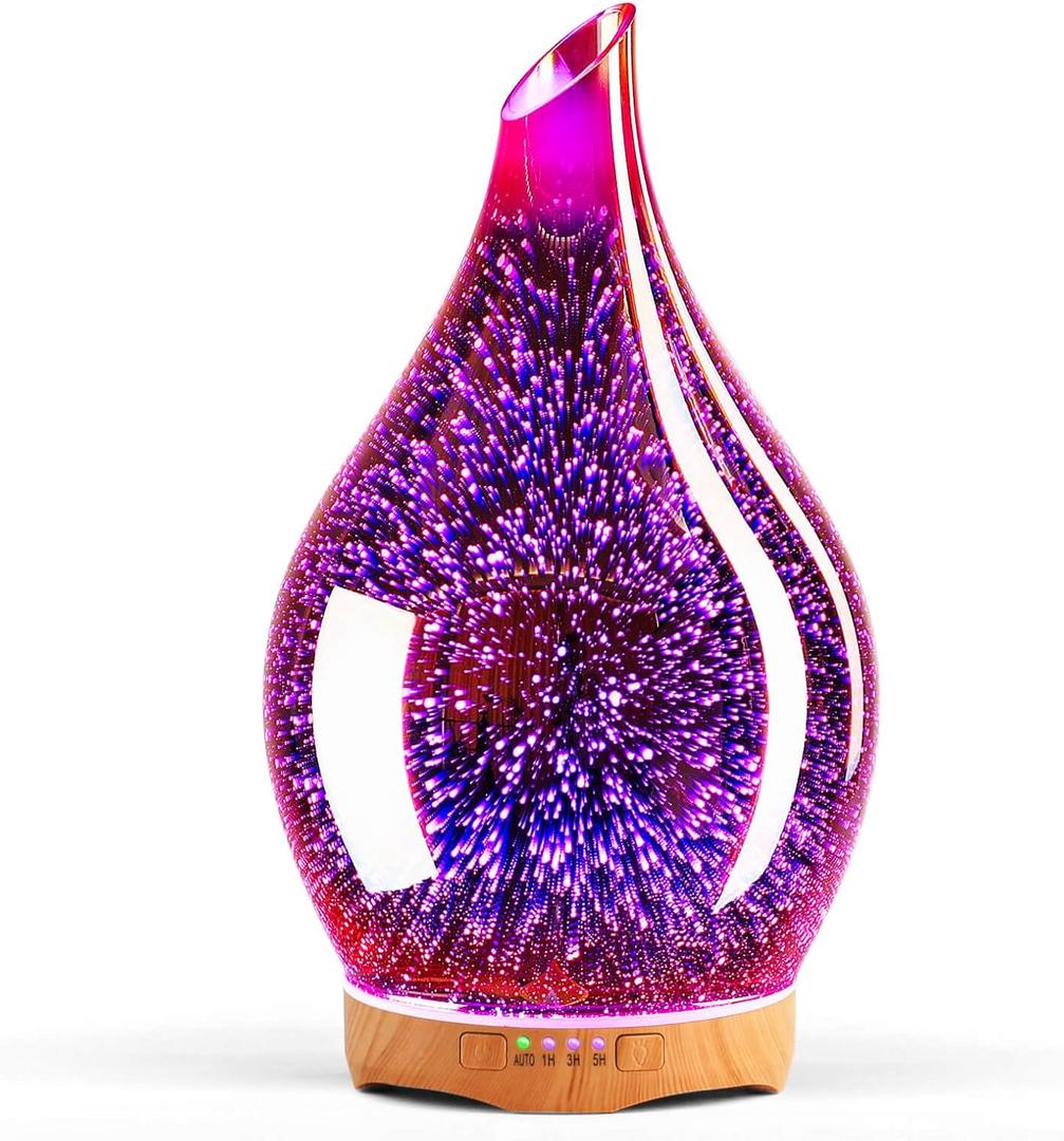 Porseme 280ml Essential Oil Diffuser, 3D Glass Aromatherapy Diffusor, Ultrasonic Cool Mist BPA Free Aroma Humidifier with Timer and Color Changing Function, Waterless Shut-Off for Home Office Room (G2-280ml Rose Gold Aladdin Vase)