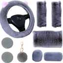Cute Fluffy Steering Wheel Cover for Women, Girls; Universal 15 Inch (Gray)