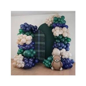 Tartan Plaid Balloon Arch Kit, Ivory White Dusty Blue Lake Blue Dark Green Balloon Garland with Strip, Glue Dots and Ribbon, for Baby Shower Birthday Plaid Party Decoration