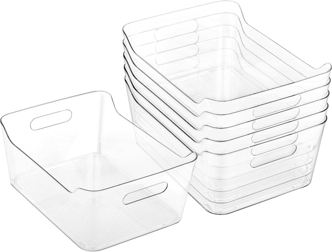 Tiawudi 6 Pack Plastic Storage Bins, X-Large Pantry Organizer, Clear Storage Containers and Organizer Bins, Multi-Use Bins for Home, Kitchen and Cabinet