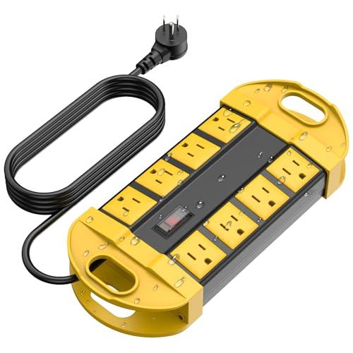 CCCEI Outdoor Power Strip Weatherproof with 8 Plug, Waterproof Extension Cord with Multiple Outlets, Christmas Exterior Garden Yard Surge Protector 15FT.