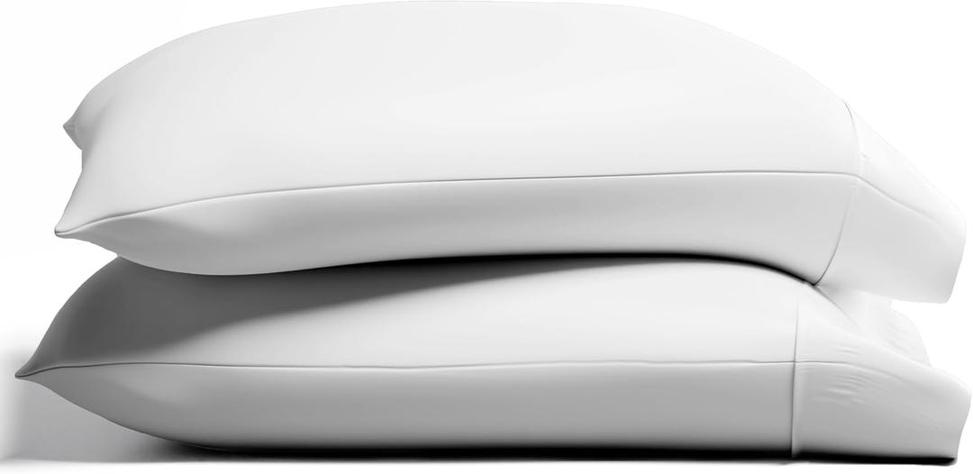 TEXAS LINEN CO. 100% Organic Cotton Percale Pillow Cases Standard/Queen Size Set of 2 - Percale Pillowcases Standard/Queen, Soft Cooling Pillow Cases for Sleeping, Cotton Pillow Covers - White