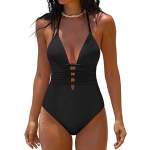popvil Women One-Piece Swimsuit 2026 with Deep V Neck, Front Cutout Detail,Slim Fit Design for Beach and Pool, XL