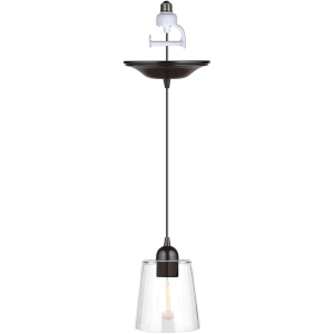 Worth Home Products Instant Pendant Light Oil-Rubbed Bronze Clear Cylinder Glass - 4”-6” Recessed Light Conversion Kit to Screw-in Pendant