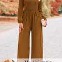 KIRUNDO Jumpsuits for Women Dressy Casual One Piece Long Sleeve Wide Leg Long Pant Rompers With Pockets 2025 Fall Outfits (S)