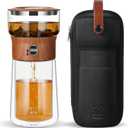 ZENS Modern Glass Infuser Teapot, One Touch Tea Maker for Loose Leaf Tea with Insulated Mug and Portable Case. Enchanted Pot Alternatives for Tea Lover Gifts