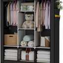 UDEAR Portable Wardrobe Closet Clothes Organizer Non-Woven Fabric Cover with 6 Storage Shelves, 2 Hanging Sections and 4 Side PocketsBlack