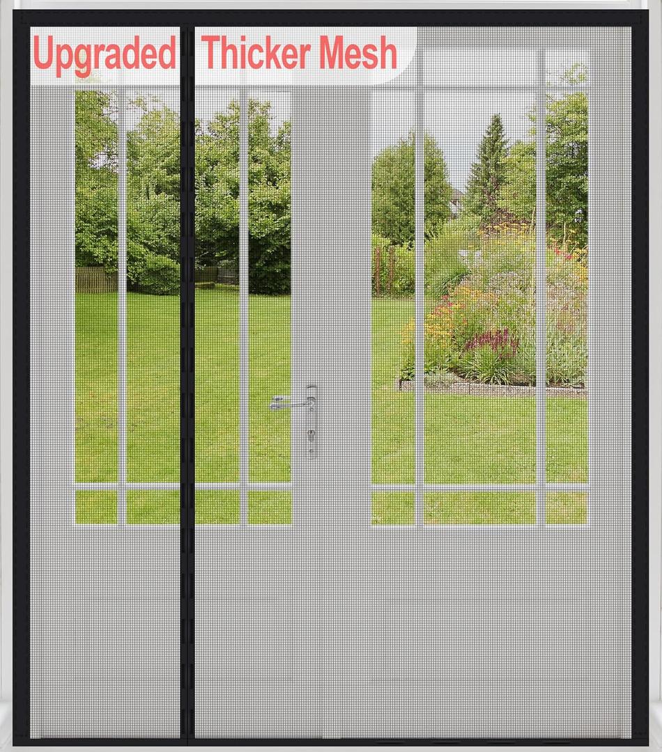 Reversible Left Right Side Opening Wide Magnetic Screen Door for Sliding & French Doors,Heavy Duty Thicker Reinforced Mesh Bug Door Screen Magnetic Closure,Screen 74" x 81",Fits Door to 72"x80" (Black)