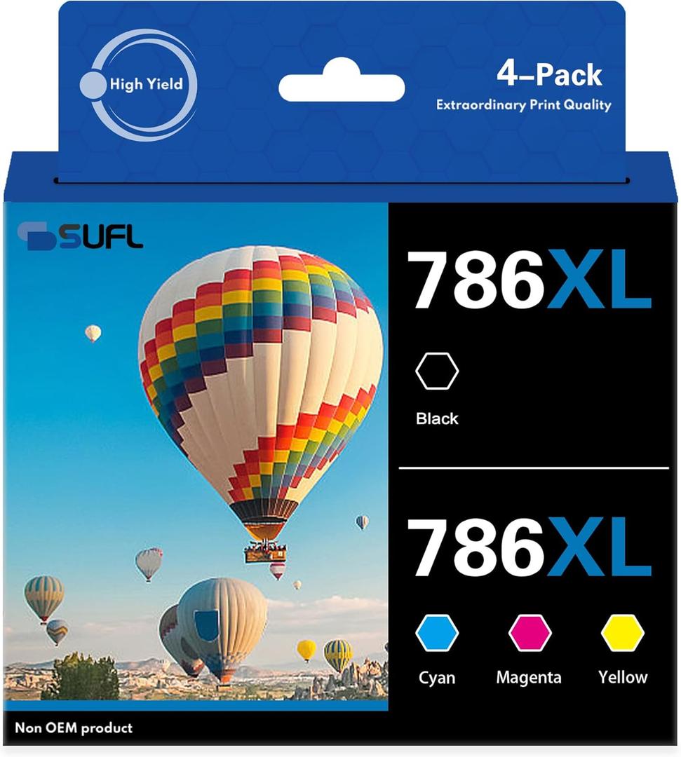 T786 T786XL Remanufactured Ink Cartridges (4-Pack) - SFL Compatible Replacement for T786 T786XL Ink Cartridge with Workforce Pro WF-4630 WF-5690 WF-5190 WF-5620 WF-5110 Printer