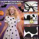 4 x Cow Costume Accessories for Women - Cow Bell Choker & Felt Print Stickers, Cowbell Necklace Collar Outfit for Adult, Halloween Animal Cosplay Costumes DIY Dress Up