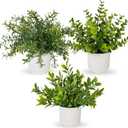 Hollyone 3 Pack Artificial Potted Plants Eucalyptus Rosemary ZZ Plant Zamioculcas Zamiifolia Fake Plant in Pot Small Faux Plant Greenery Aesthetic Indoor Home Decor Bathroom Bedroom Table Shelf Office