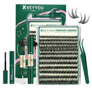 KEYYOU LASH Flora Lash Clusters Kit D Curl Natural Lashes 144pcs Lash Extension Kit 8-18mix False Eyelashes Fluffy lashes with Ultra-Thin Soft Band with Remover Waterproof Bond and Seal(F01 Kit)