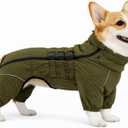 Warm Double Layers Dog Vest - 4 Legs Covered Windproof Waterproof Reflective Coat for Outdoor Skating - Costume for Corgis Dachshund - Olive D-M