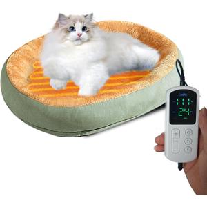 Heated Cat Bed Indoor w/ 12V Electric Heating Pad, Thermal Warming Heated Pet Bed with Adjustable Temperature & Timer (Green)