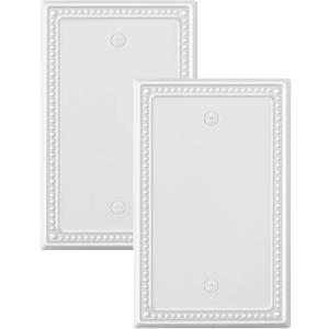2-Pack Blank Outlet Cover Wall Plate, Metal Switch Plates Outlet Covers, Pure White Pearls Beaded Decorative Wall Plates for Electrical Outlets