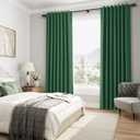 Dark Green 100% Blackout Curtains 72 Inch Length 2 Panels for Bedroom Insulated Solid Linen Textured Room Darkening Drapes with Hooks Back Tab Black Out Window Curtain Living Room 52x72