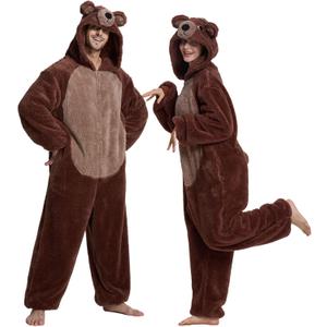 Unisex Adult Onesie Pajamas Animal Cosplay Halloween Costume One Piece Plush Sleepwear Homewear(Brown Bear-XL)