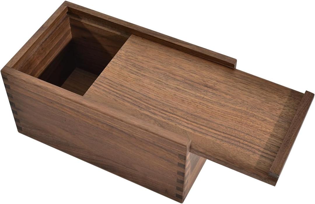 Wood Box with Slide Lid, Walnut Wooden Storage Box, 9.65'' x 5.71'' x 4.8'' Wooden Decorative Box for Keepsakes Valuables Accessories