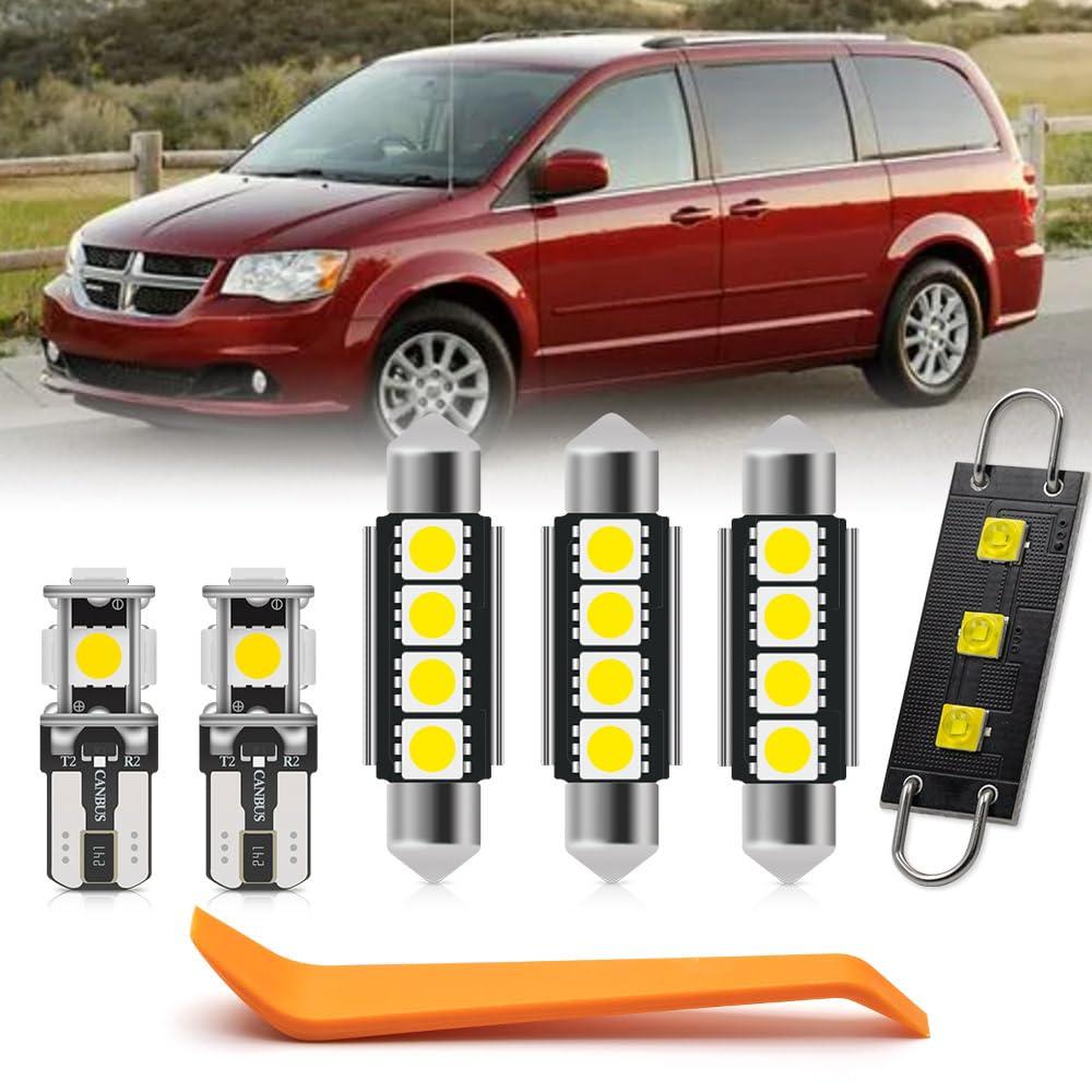 nsautolighting 11pcs Interior LED Lights Bulb Kit for Dodge Grand Caravan 2008 2009 2010 2011 2012 2013 2014 2015 2016 2017 2018 2019 Map Dome Door Trunk Lights Interior Bulbs Package + Install Tool