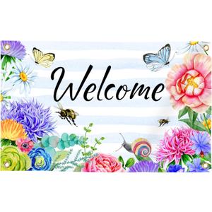 Welcome Spring Summer Flag 3x5 FT Flower Butterfly Bee Yard House Flags Season Banner Polyester Double Stitched with 4 Brass Grommets Flag for Outdoor Indoor Home Decor