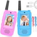 Video Walkie Talkies for Kids, 2 Pack Rechargeable Kids Walkie Talkies Long Range Outdoor Christmas Birthday Toddler Toys Gifts for 3-12 Year Old Boys Girls for Outside, Camping, Travel, Hiking (Blue+Pink)