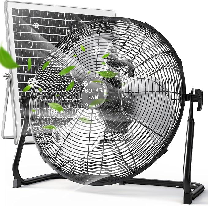 Solar Powered Fan for Outdoor - 30000mAh Rechargeable Floor Fan with 40W Solar Panel, 18 Speed, 12-60H Runtime, Quiet Cordless Fans for Outside Home Patio Camping Gazebo Outage Greenhouse