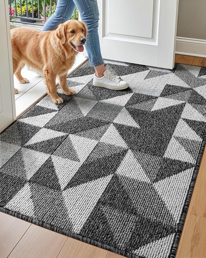 DEXI Indoor Door Mats for Entryway, 60x90 Non-Slip Washable Low-Profile Entry Doormat, Absorbent Resist Dirt Inside Floor Entrance Mat, Patio, Black/White 