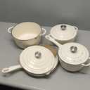 QuliMetal Nonstick Enameled Cast Iron Cookware Set, 7-Pcs Pots and Pans with Lid, Frying Pan Skillet, Sauce Pan, Healthy Round Dutch Oven Pot for Sourdough Bread Baking on All Stovetop, Cream White