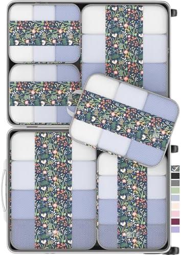 5 Set Compression Packing Cubes for Travel Essentials,Compressible Expandable Packing Cubes for Suitcase,OlarHike Luggage Organizer Bags for Travel(Dark Blue Floral)