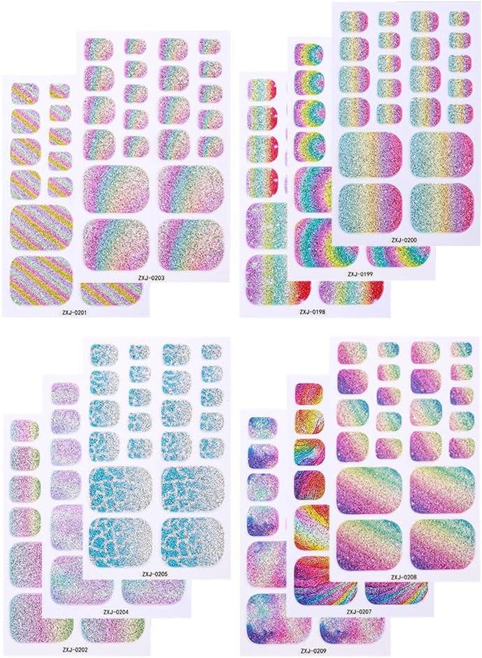 Didiseaon 11 Sheets Waterproof Rainbow Gradient Glitter Toenail Stickers Full Nail Wraps for Summer Pool and Beach for Nail Art Decor