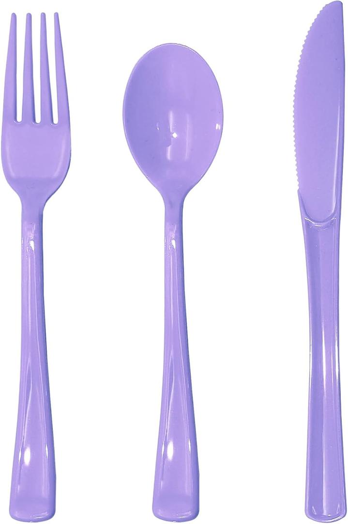 150 Pcs Purple Plastic Silverware, Purple Utensils, Silverware Set Includes 50 Plastic Forks, 50 Spoons, 50 Knives Disposable for Birthday, Celebration, Baby Shower (Lavender)