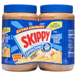 SKIPPY Chunky Peanut Butter, Crunchy Peanut Butter, Twin Pack, 40oz Jars (EXP 07/17/27)