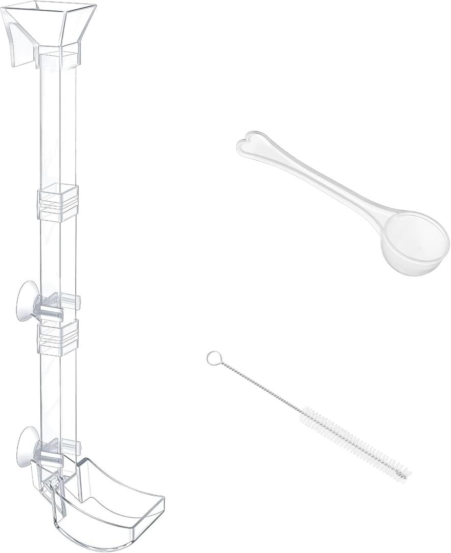Aquarium Fish Shrimp Feeding Dish Set Clear Fish Feeder Tube and Dish with Cleaning Brush and Measuring Spoon for Feeding Shrimp and Preventing Food Scattering Feeding Supplies for Shrimp Large
