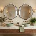 Irregular Hexagon Wall Mirror with Wavy Edge, Modern Decorative Mirror for Bathroom, Bedroom, Living Room, Frameless Vanity Mirror