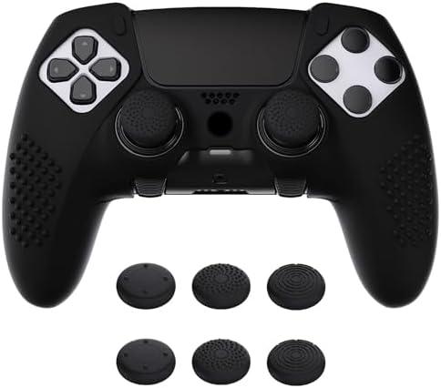 PlayVital 3D Studded Edition Anti-Slip Silicone Cover Case for ps5 Edge Controller, Soft Rubber Protector Skin for ps5 Edge Wireless Controller with 6 Thumb Grip Caps - Black
