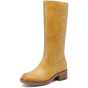 DREAM PAIRS Women's Square Toe Platform Chunky Block Heel Knee High Riding Boots.6.5