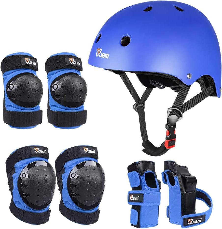 JBM Adult & Kid Skating Protective Gear Set for Beginner to Advanced, Skateboard Helmet Knee and Elbow Pads with Wrist Guards for Inline Roller Skating, Scooter, Skateboarding (Small (5-8 years), Blue)