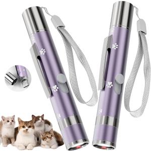 Bird Toy, 2 Pieces, Distinctive Purple Painted Metal Casing with Paw Print Design, Rechargeable, 3 Light Modes & 5 Adjustable Patterns, Interactive Chase Toy for Indoor Cats Training & Exercise