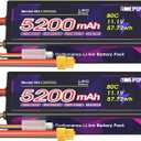 11.1V Lipo Battery 3S 5200mAh 80C Lipos Hard Case with XT60 Connector for RC Car Trucks 1/8 1/10 RC Vehicles(2 Packs)